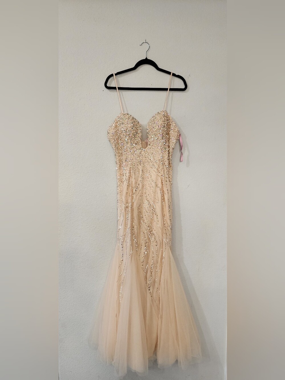 Blush Sequin Embellished Champagne Mermaid Prom Dress